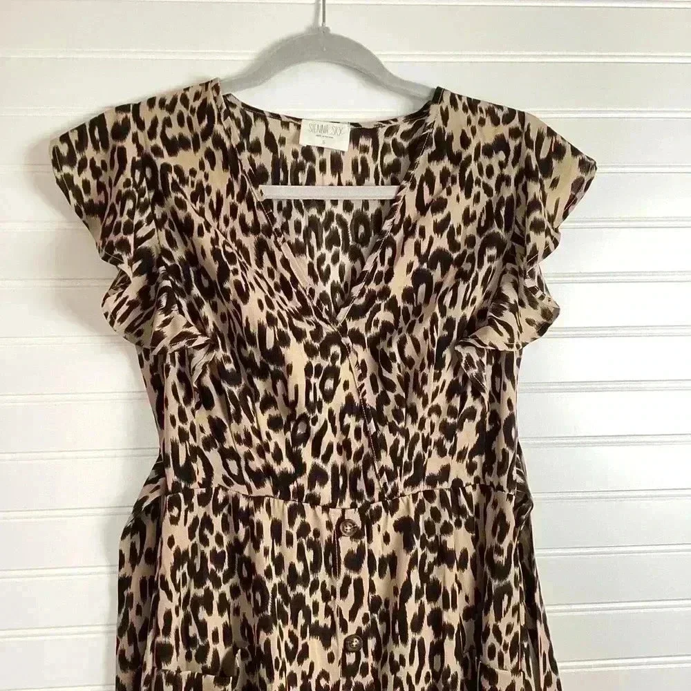 Sienna Sky Women's Leopard Print Ruffle Midi Dress Size Small